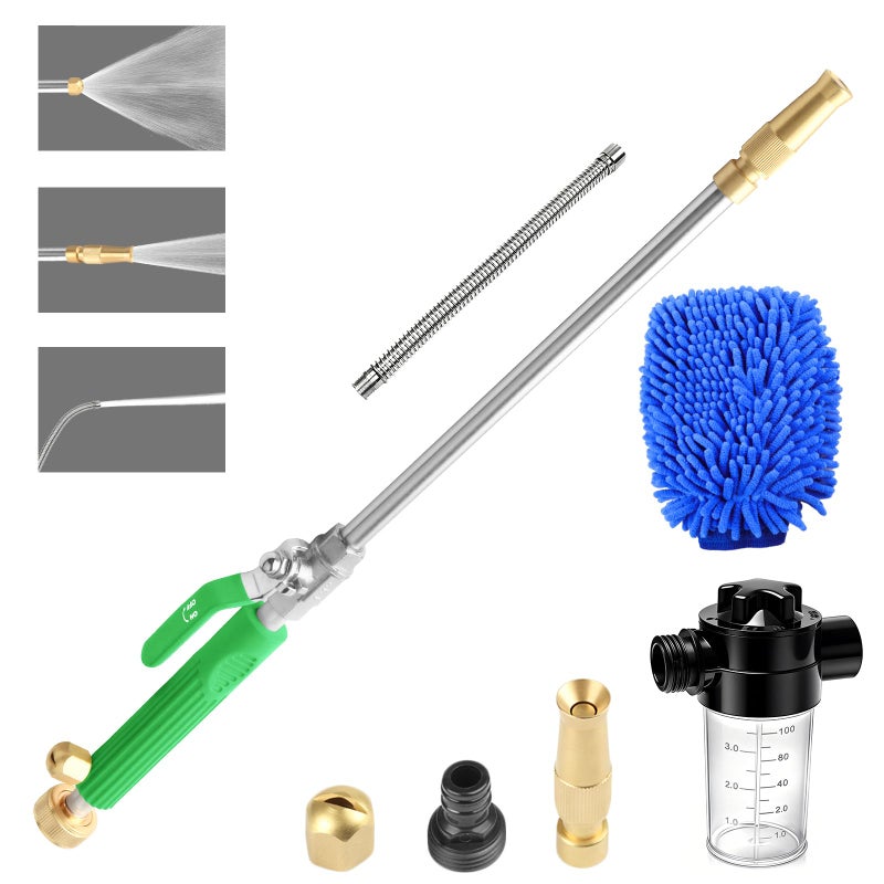 GES Jet Car Washer, High Pressure Power Hose Nozzle Wand Glass Window Cleaning Sprayer Extendable Home Garden Car Water Washing, Scrubbing Mitt and Soap Dispenser (adjustable nozzle + fan nozzle) - Image 1